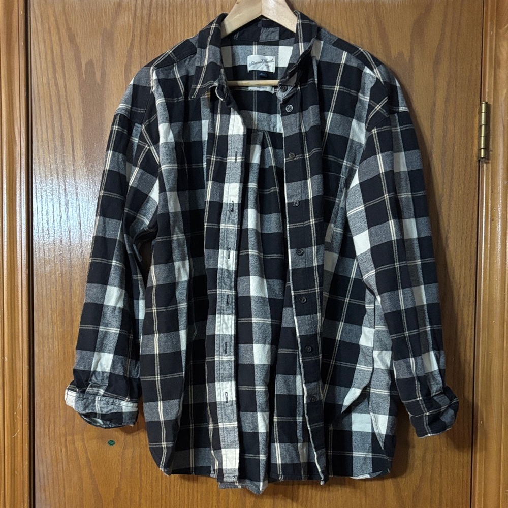 Black and White Plaid Button-Up Shirt